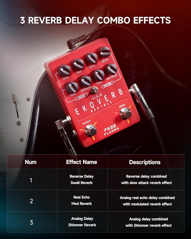 FLAMMA FS22 Stereo Delay and Reverb Pedal Digital Guitar